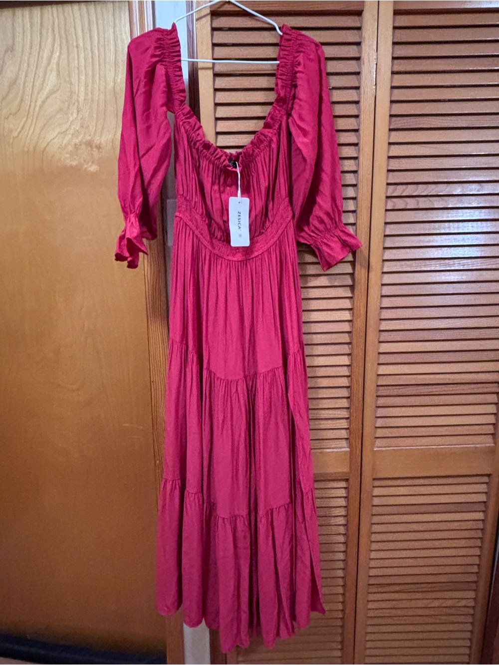 Ruched Square-Neck Maxi Dress in Fuchsia